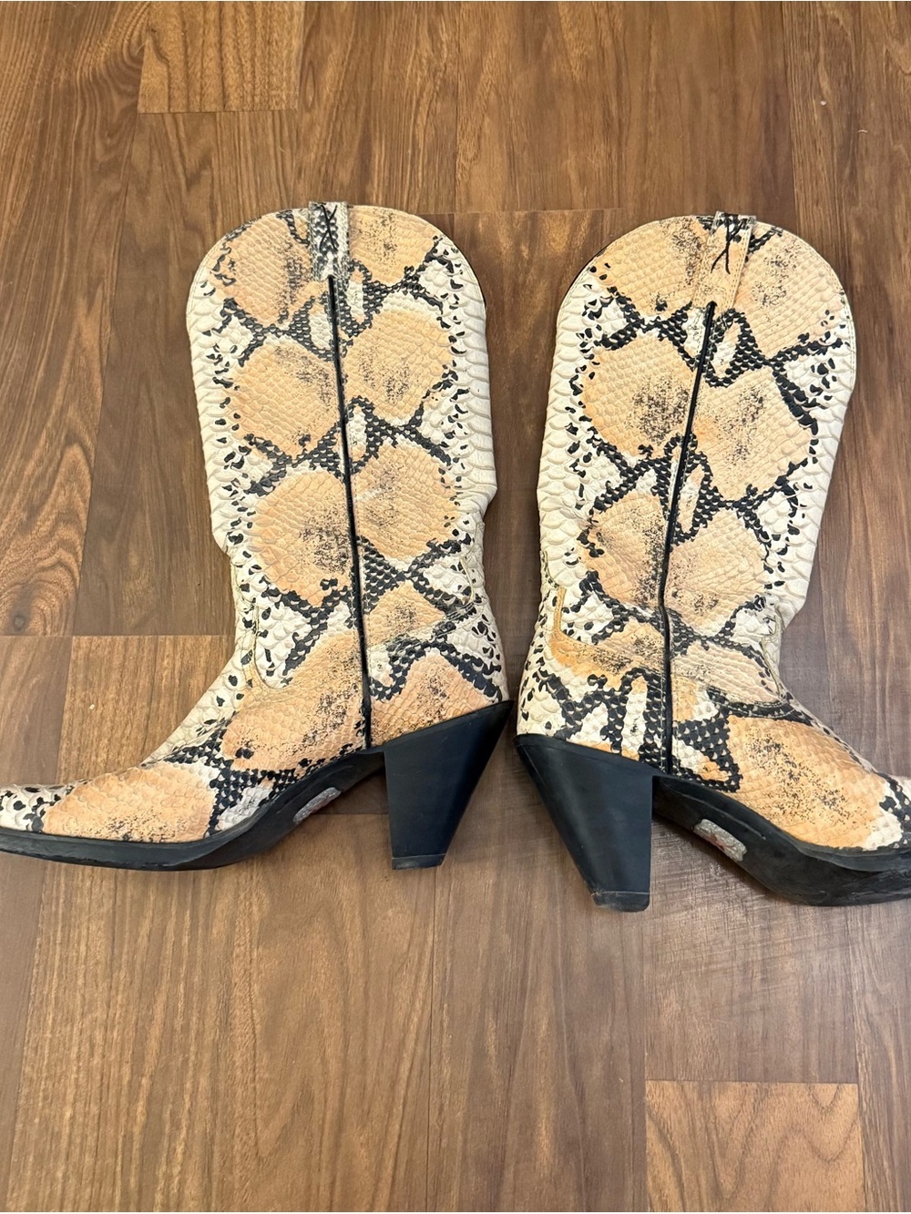 Twisted X Beige Snakeskin Mid-Heel Boots